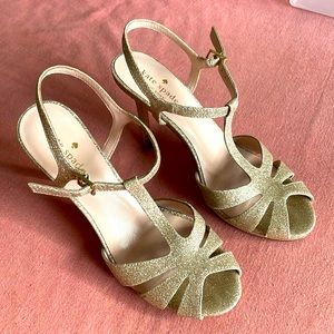 Kate Spade New York Rosie Womens Sandals Slim Heels Gold Sparkle Buckle 7.5 M